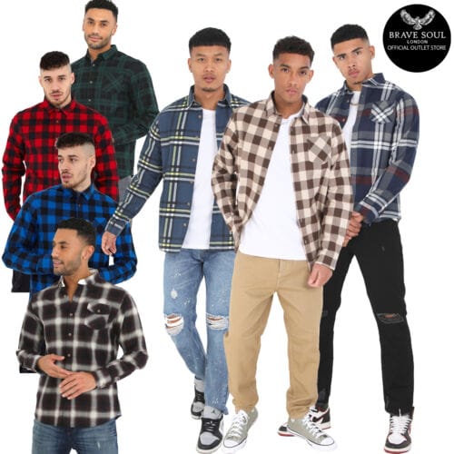 Mens Brave Soul Printed Check Shirt Brushed Cotton Lumberjack Casual W...