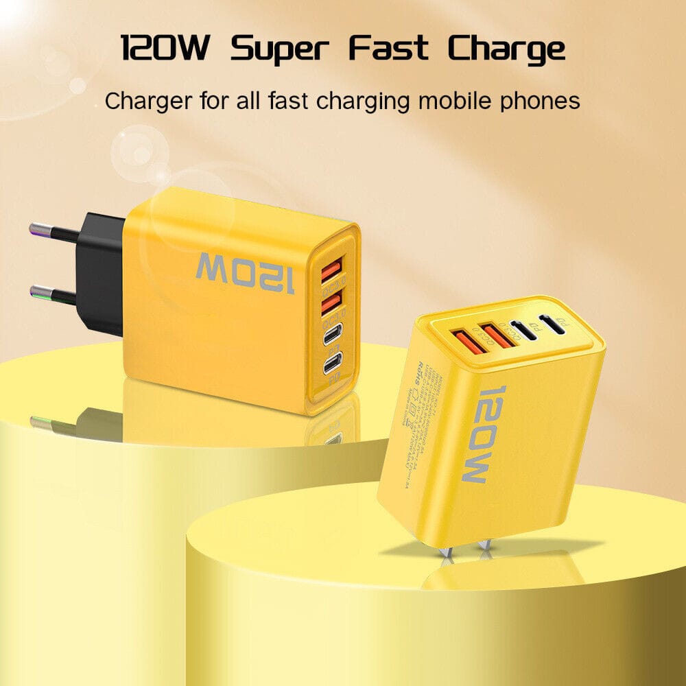 4-Ports 120W Fast Charger USB Type C EU/US/UK Plug Wall Charger Power ...