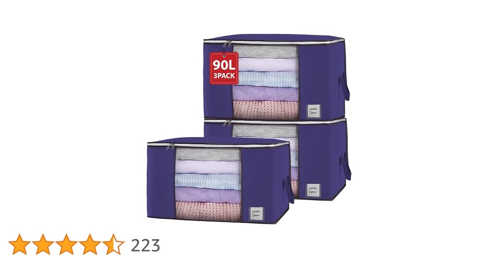 3 Pack of 90L Large Clothes Storage Bags